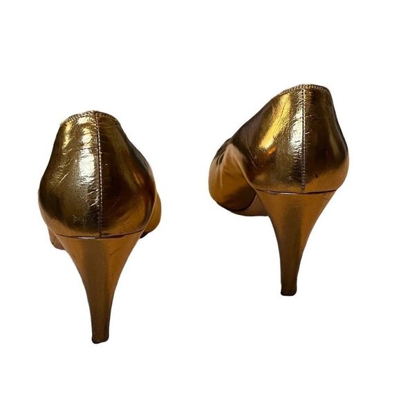 BRUNO MAGLI - TUSCAN GOLD OPEN TOE / PEEP TOE 3” PUMPS / HEELS - GOOD COND. - S7 - Picture 6 of 12